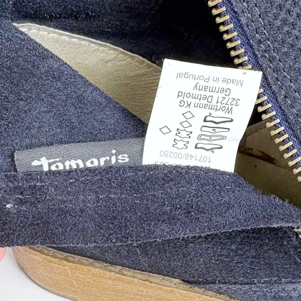 Tamaris Cigarra Suede Leather Ankle Boots in Blue Size 39